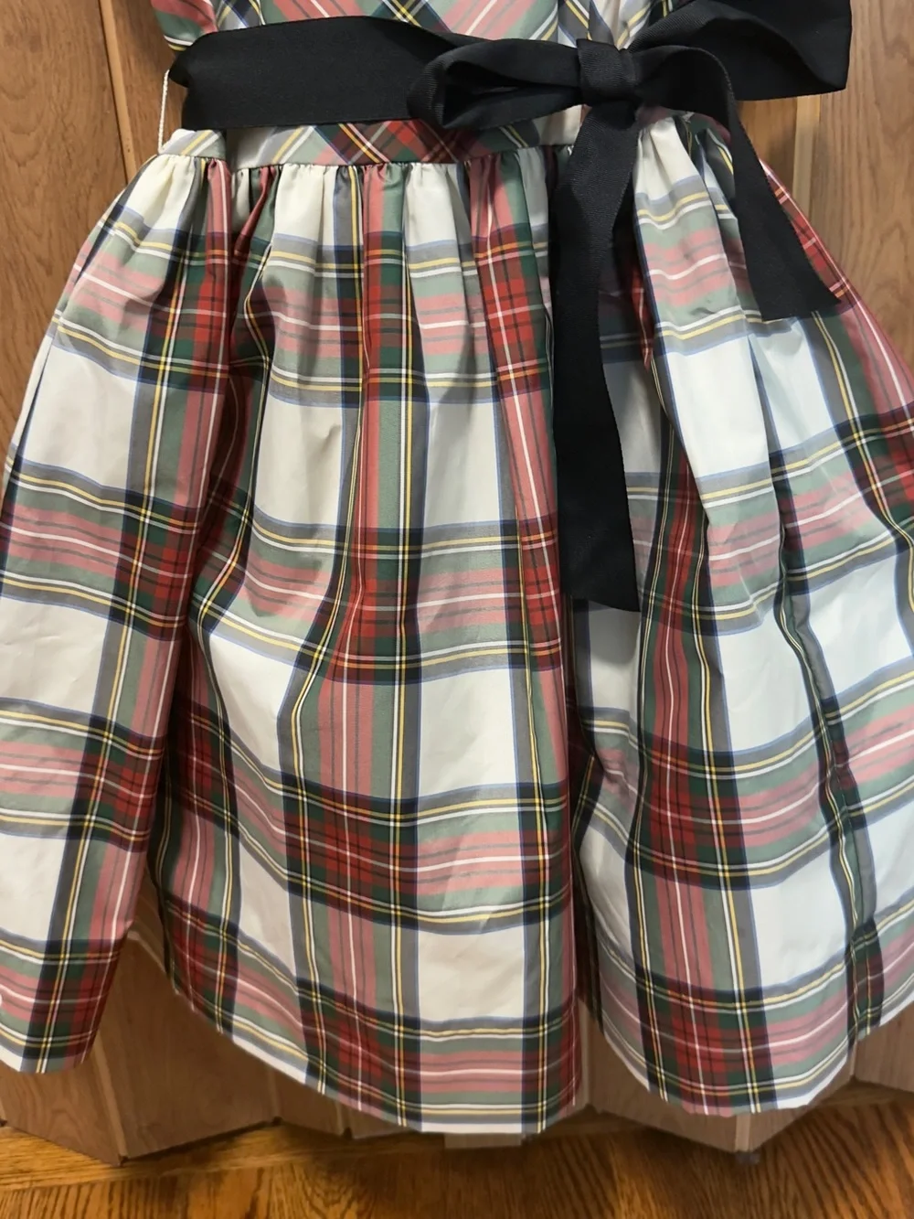 Plaid Taffeta Dress with Black Sash - Girls 12